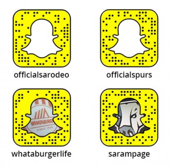 Snapcodes for Whataburger, SA Rodeo, San Antonio Spurs, SA Rampage