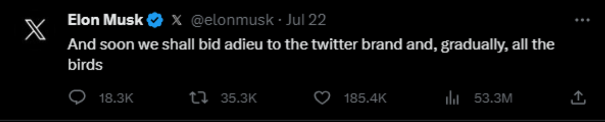 Elon Musk And soon we shall bid adieu to the twitter brand and, gradually, all the birds